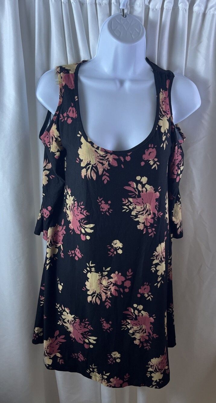 Mudd Woman’s Floral Cold Shoulder A-line Short Dress Size M Boho Y2K Retro